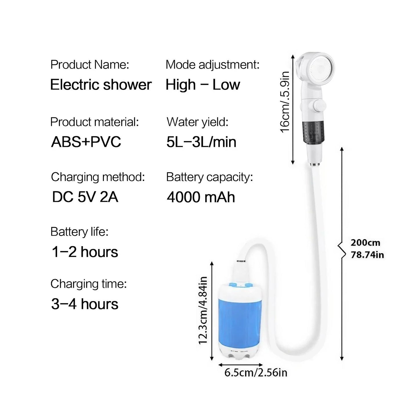 Portable Rechargeable Outdoor Shower Handheld Compact Design Gentle Shower Stream for Dog Bathing Car Washing Flower Watering